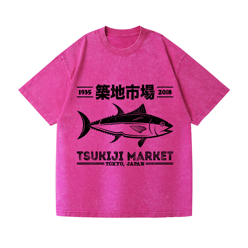 Tsukiji Market Tokyo Japan Fish Vintage Wash Japanese Design T-Shirt