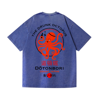 Osaka Dotonbori Drunken Octopus Vintage Wash Japanese Design Back Art T-Shirt