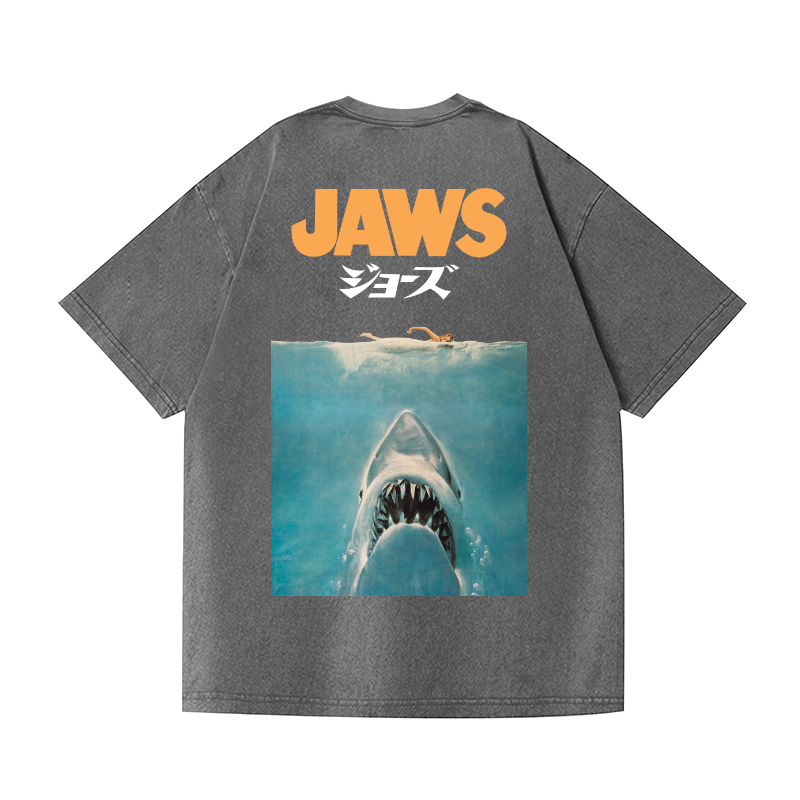 Jaws Shark Vintage Wash Japanese Design Back Art T-Shirt