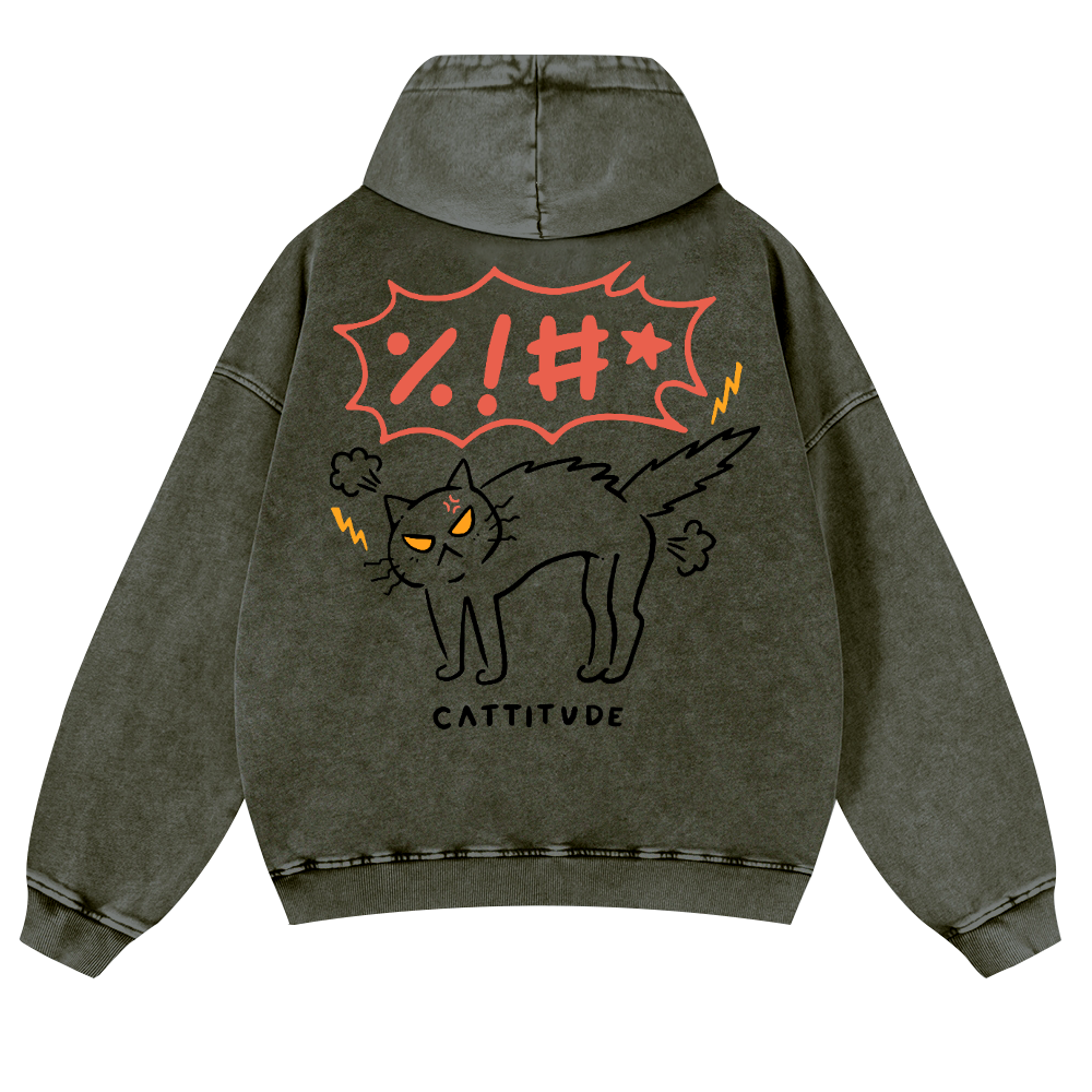 Cat Cattitude Vintage Washed Cotton Back Art Hoodie