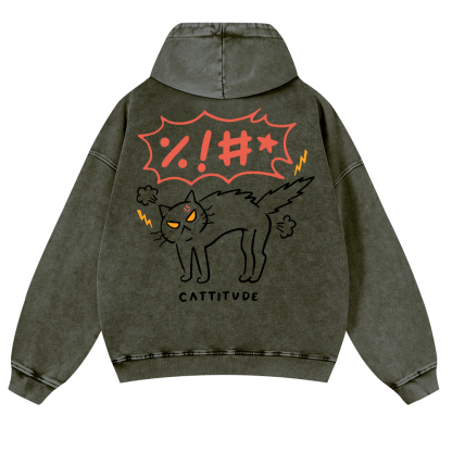 Cat Cattitude Vintage Washed Cotton Back Art Hoodie