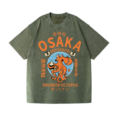 Osaka Drunken Octopus Vintage Wash Japanese Design T-Shirt