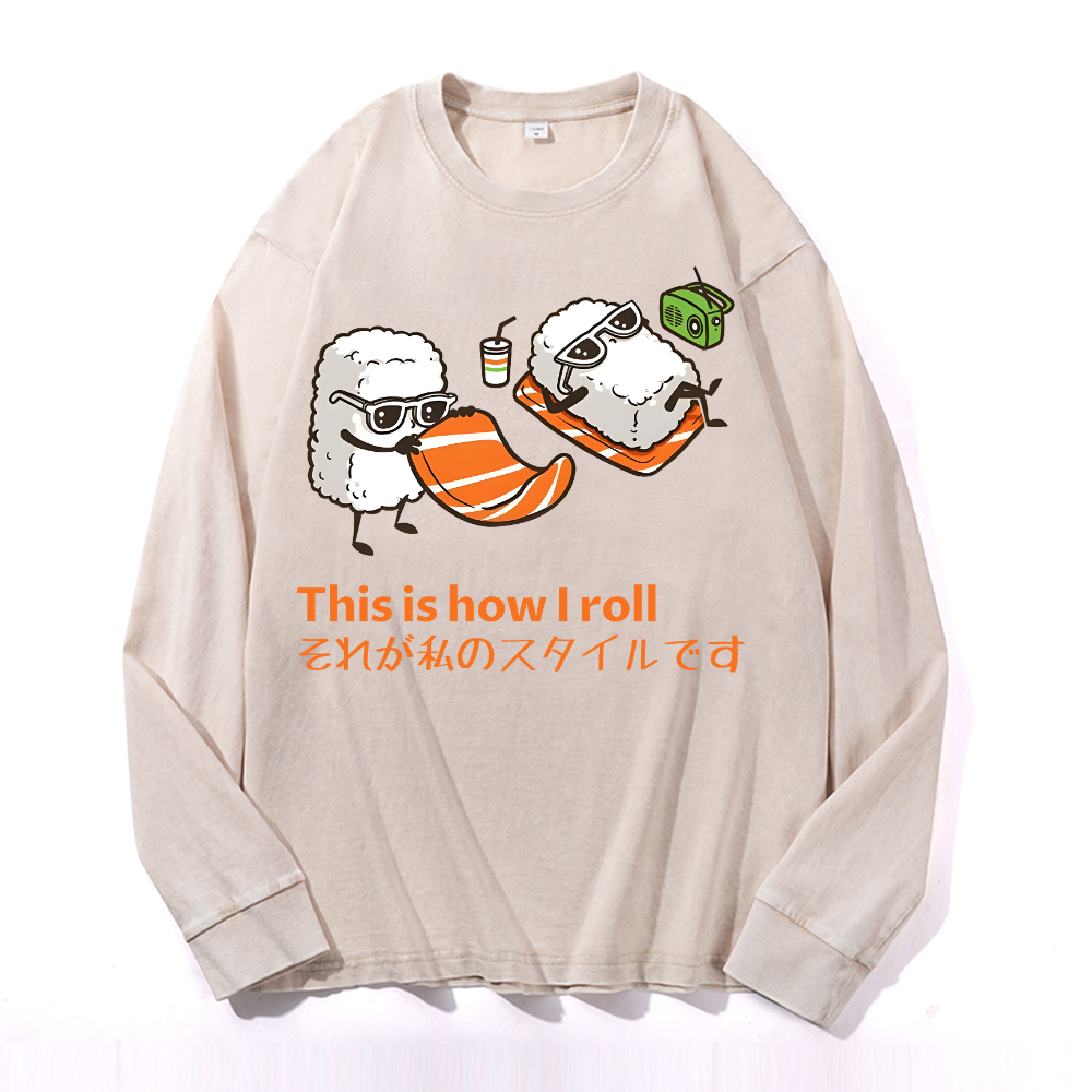 Sushi Roll Vintage Cotton Wash Long-sleeve T-shirt