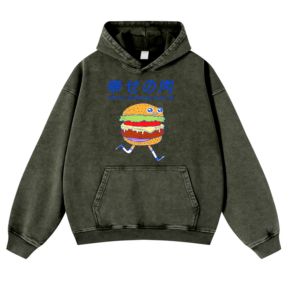 TOKYO BURGER RUN '86 Vintage Washed Thick Cotton Hoodie