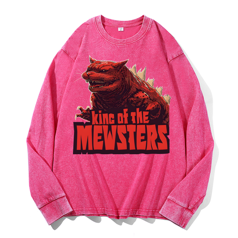 Catzilla Cat Godzilla Vintage Cotton Wash Crewneck Sweatshirt