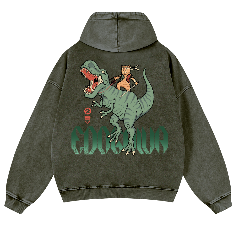 Cat T-Rex Vintage Washed Cotton Back Art Hoodie