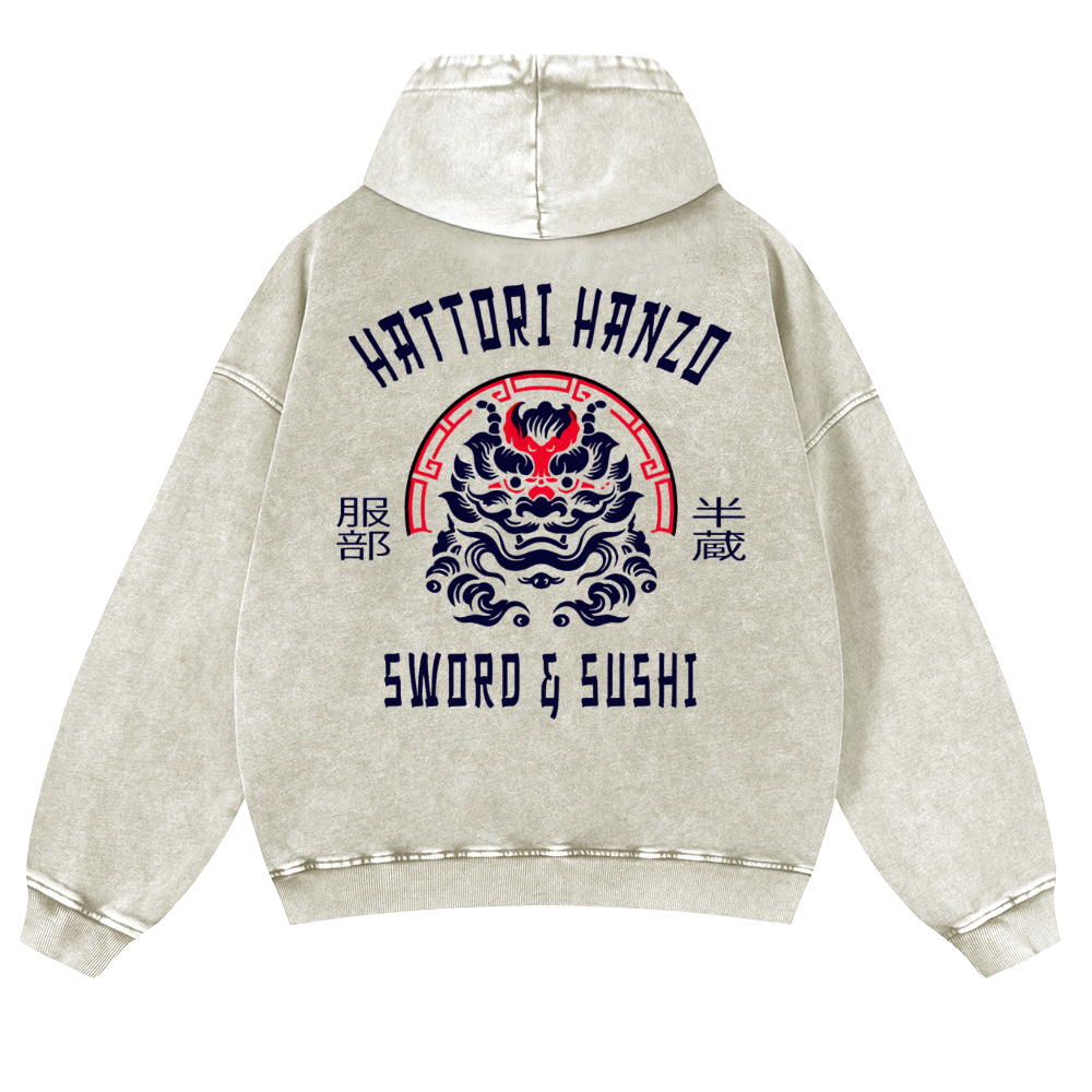 Hattori Hanzo Komainu Vintage Washed Cotton Back Art Hoodie