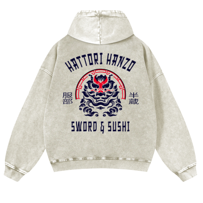 Hattori Hanzo Komainu Vintage Washed Cotton Back Art Hoodie