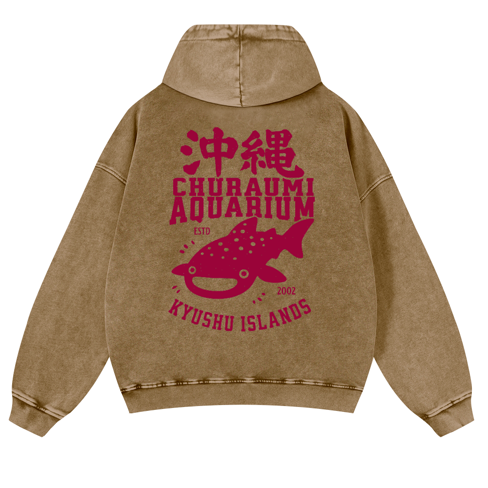 Okinawa Churaumi Aquarium Kyushu Islands Fish Vintage Washed Cotton Back Art Hoodie