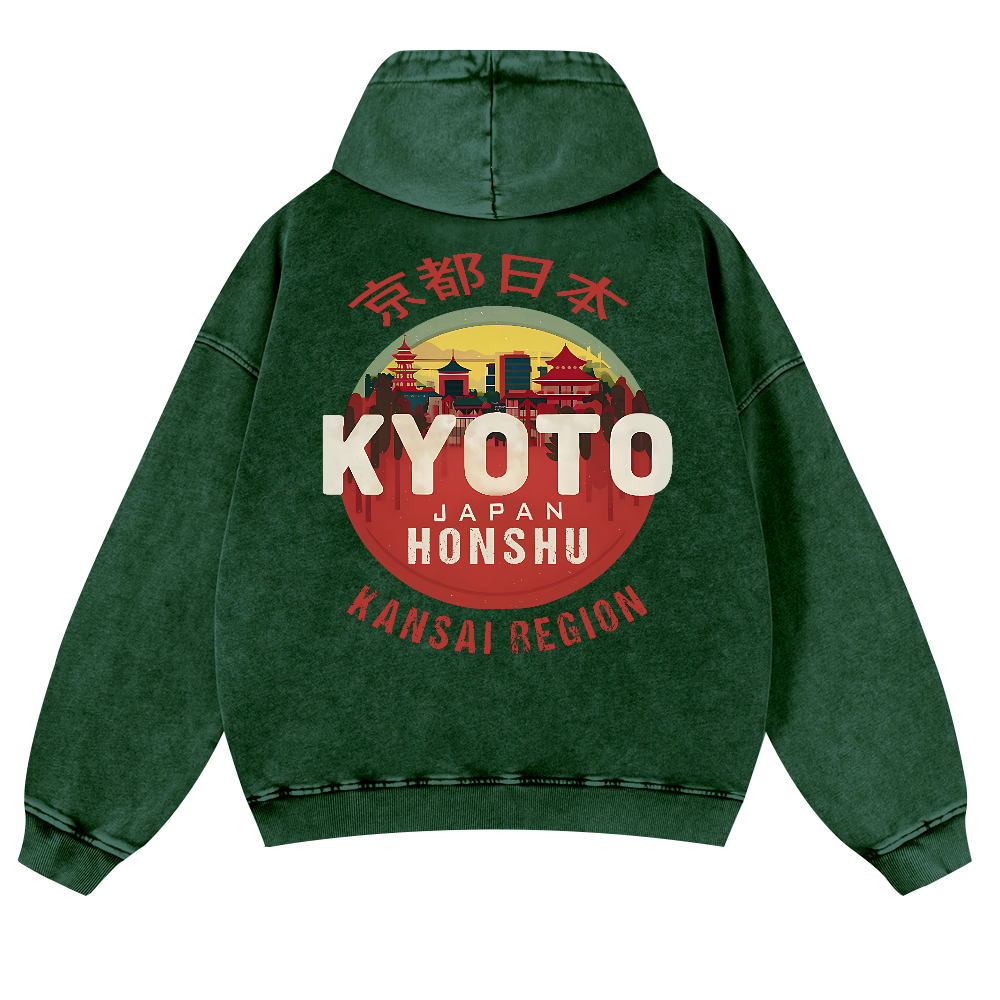 Kyoto Japan Honshu Kansai Region Vintage Washed Cotton Back Art Hoodie