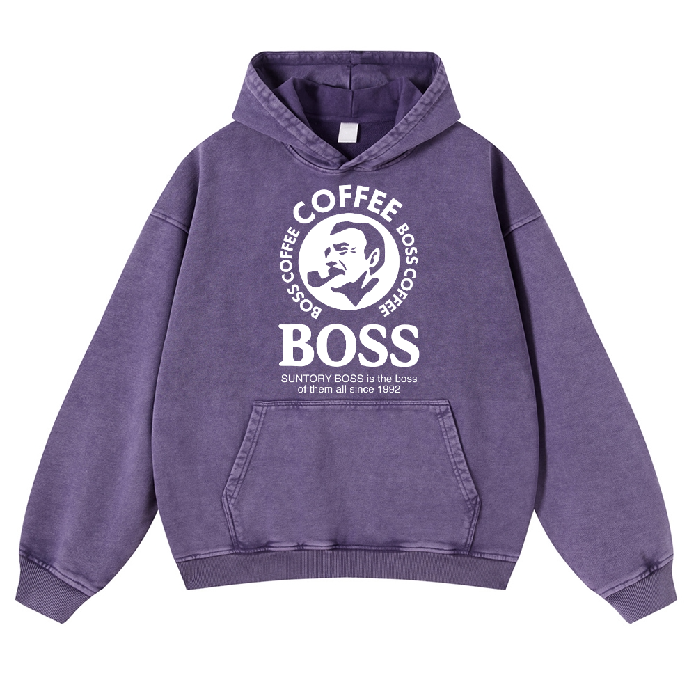 Coffee Boss Vintage Washed Thick Cotton Hoodie
