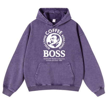 Coffee Boss Vintage Washed Thick Cotton Hoodie