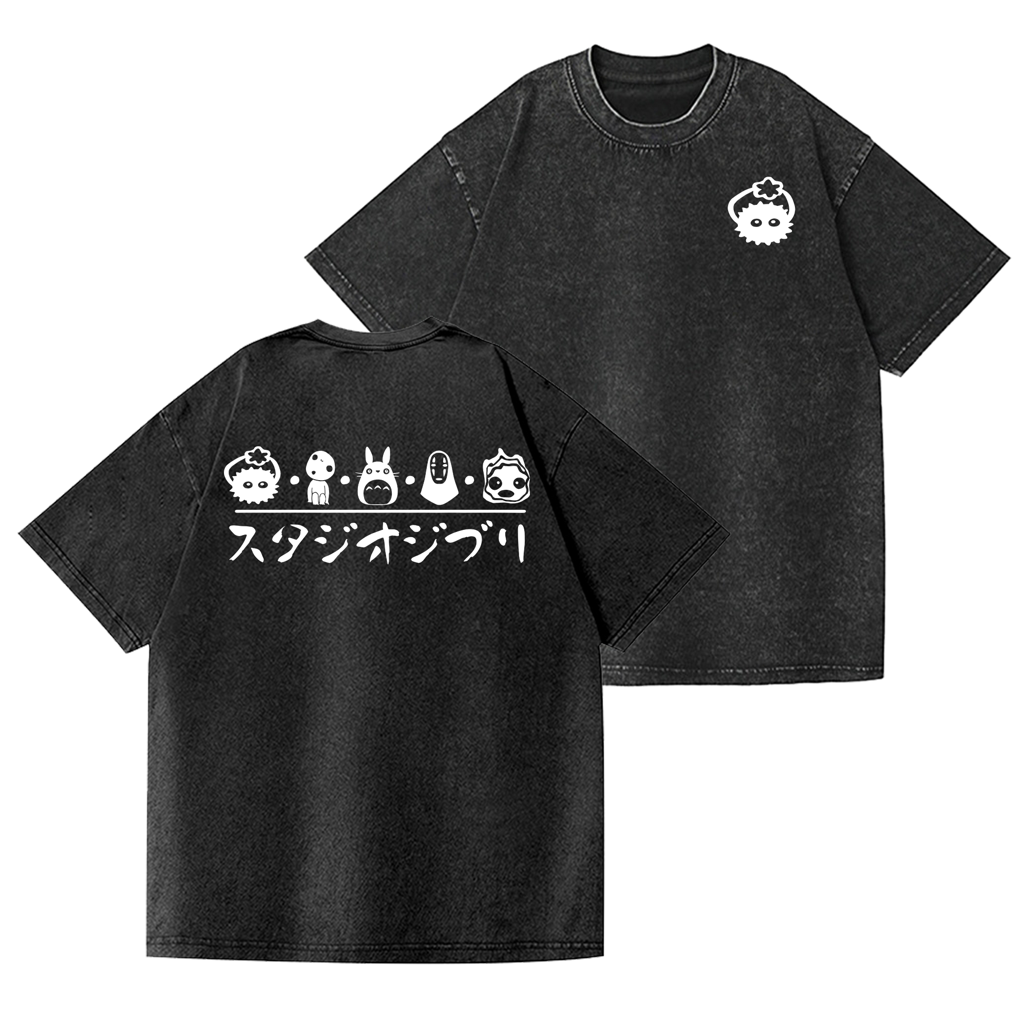 Ghibli Totoro No Face Kaonashi Vintage Wash Japanese Design Back Art T-Shirt