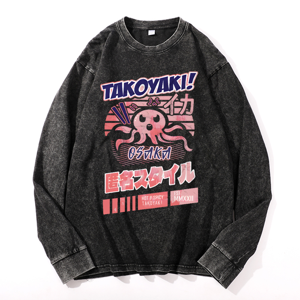 Takoyaki Octpous Vintage Cotton Wash Crewneck Sweatshirt