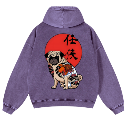 Dog Vintage Washed Cotton Back Art Hoodie