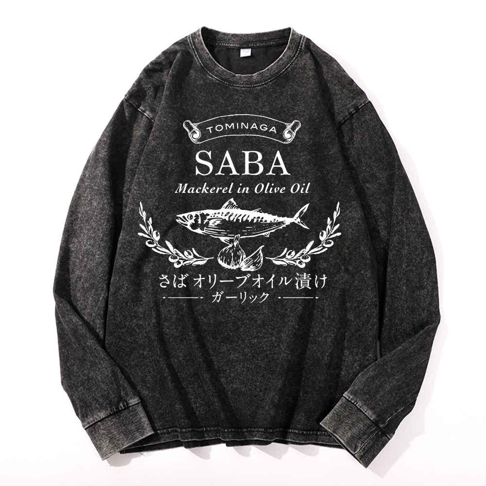Mackerel Fish Vintage Cotton Wash Crewneck Sweatshirt