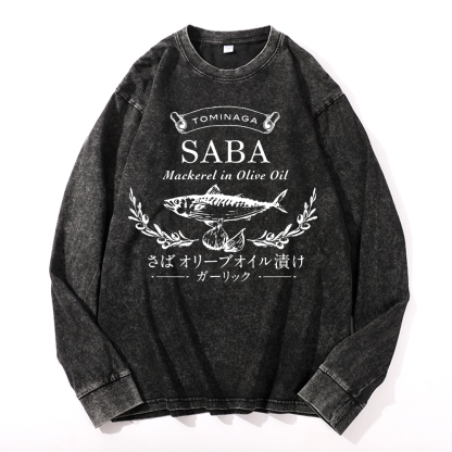 Mackerel Fish Vintage Cotton Wash Crewneck Sweatshirt