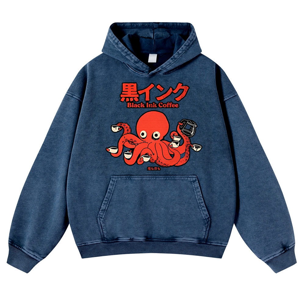 Octopus Coffee Vintage Washed Thick Cotton Hoodie