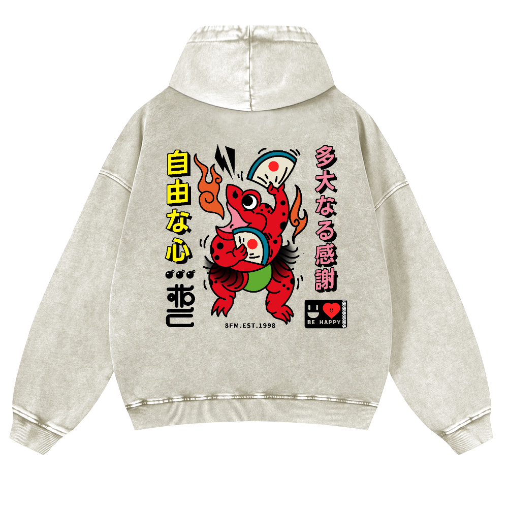 Frog Vintage Washed Cotton Back Art Hoodie