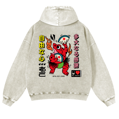 Frog Vintage Washed Cotton Back Art Hoodie