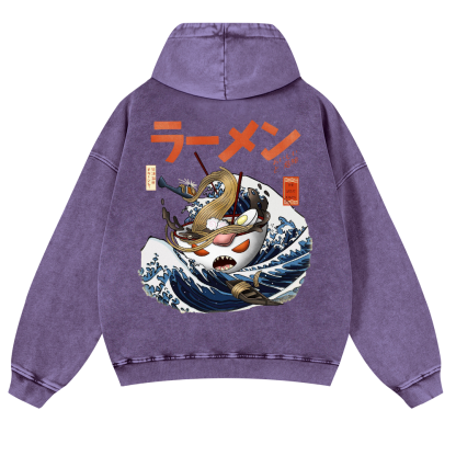 Ramen Wave Vintage Washed Cotton Back Art Hoodie