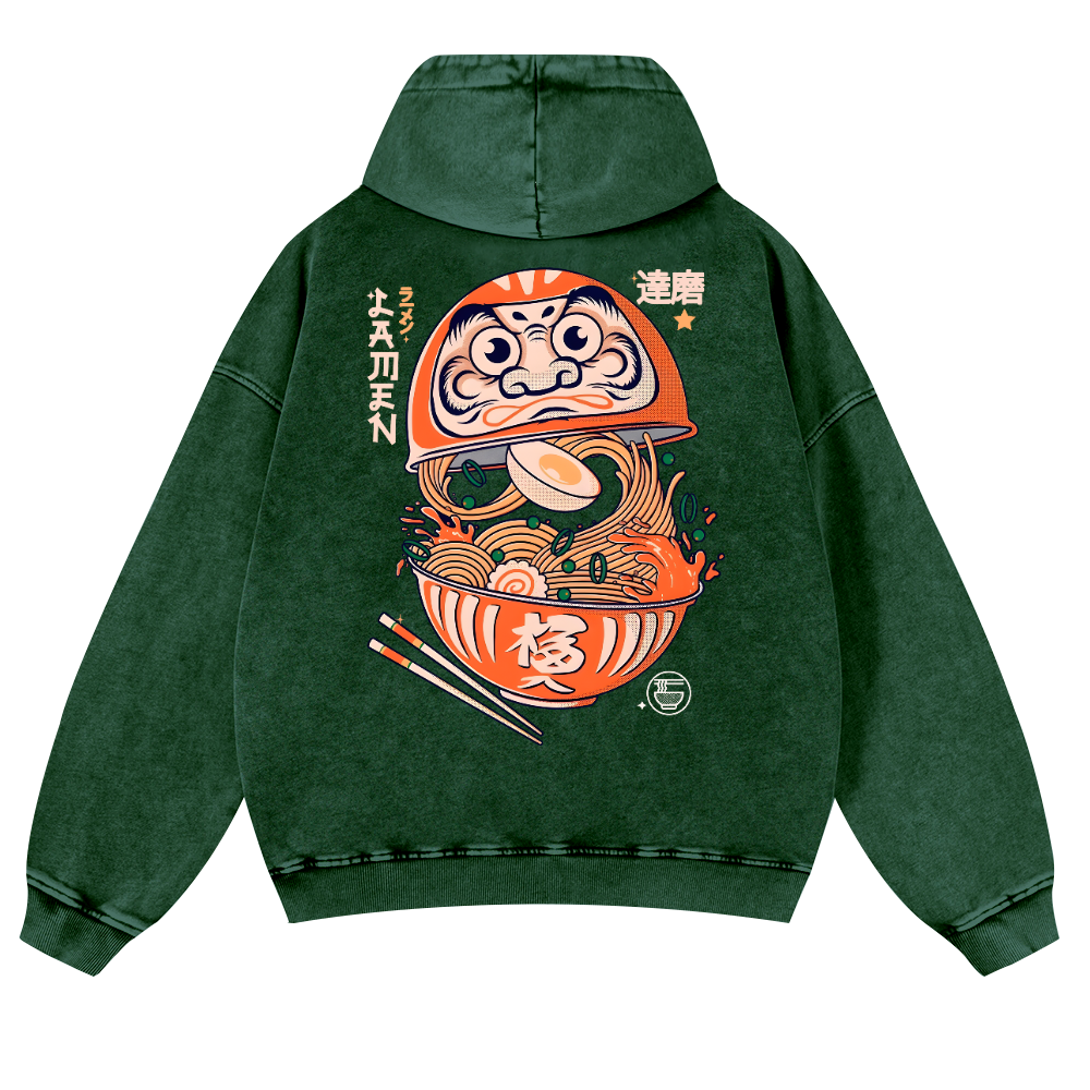 Daruma Ramen Vintage Washed Cotton Back Art Hoodie