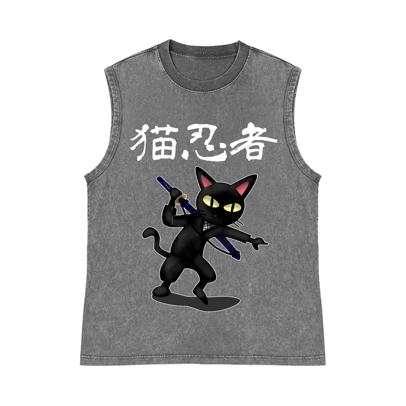 Cat Ninja Pure Cotton Wash-Dyed Sleeveless Tank Top