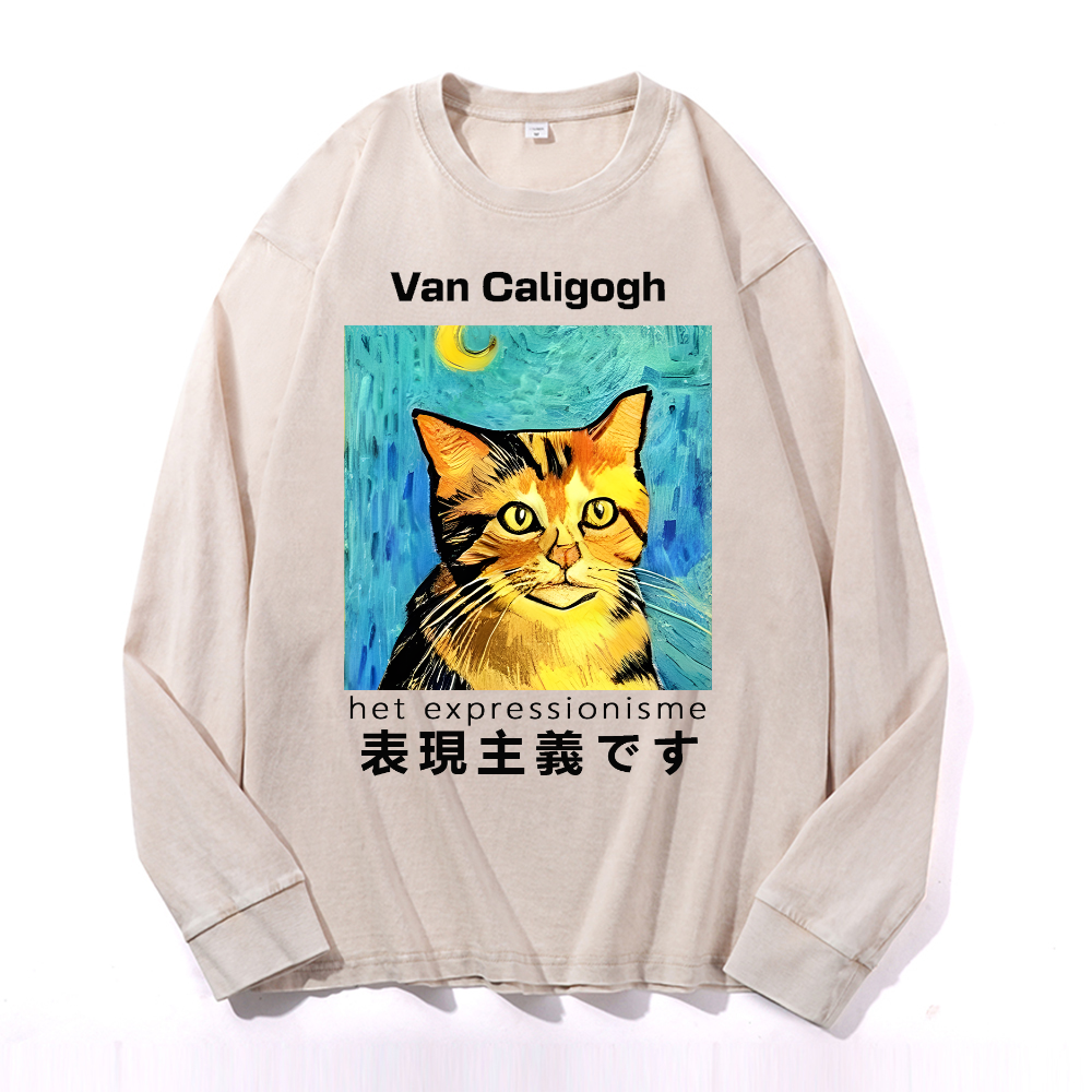 Cat Van Caligogh Vintage Cotton Wash Long-sleeve T-shirt