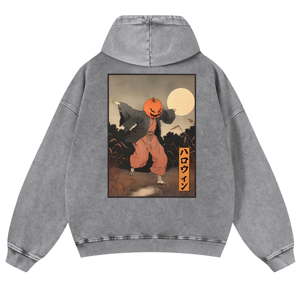 Kimono Pumpkin Person Vintage Washed Cotton Back Art Hoodie