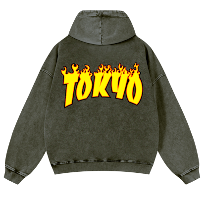 Tokyo Vintage Washed Cotton Back Art Hoodie