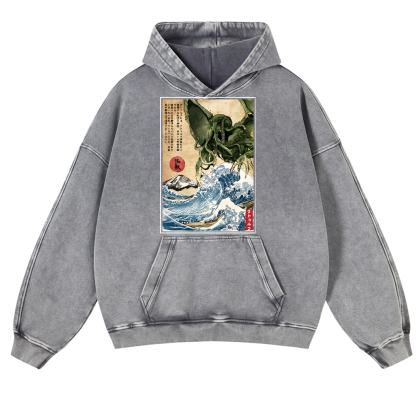 Octopus Ukiyoe Vintage Washed Thick Cotton Hoodie
