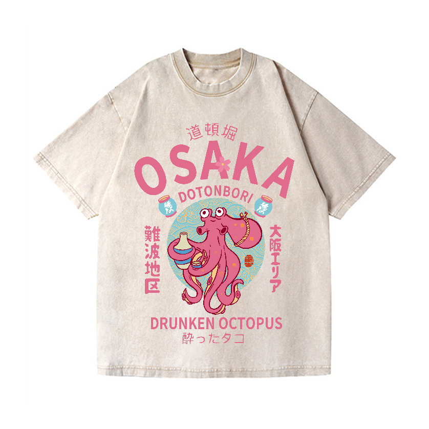 Osaka Dotonbori Drunken Octopus Vintage Wash Japanese Design T-Shirt