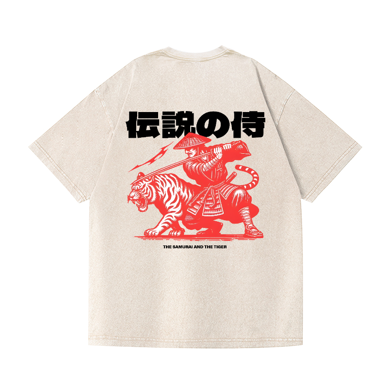 Tiger Samurai Vintage Wash Japanese Design Back Art T-Shirt
