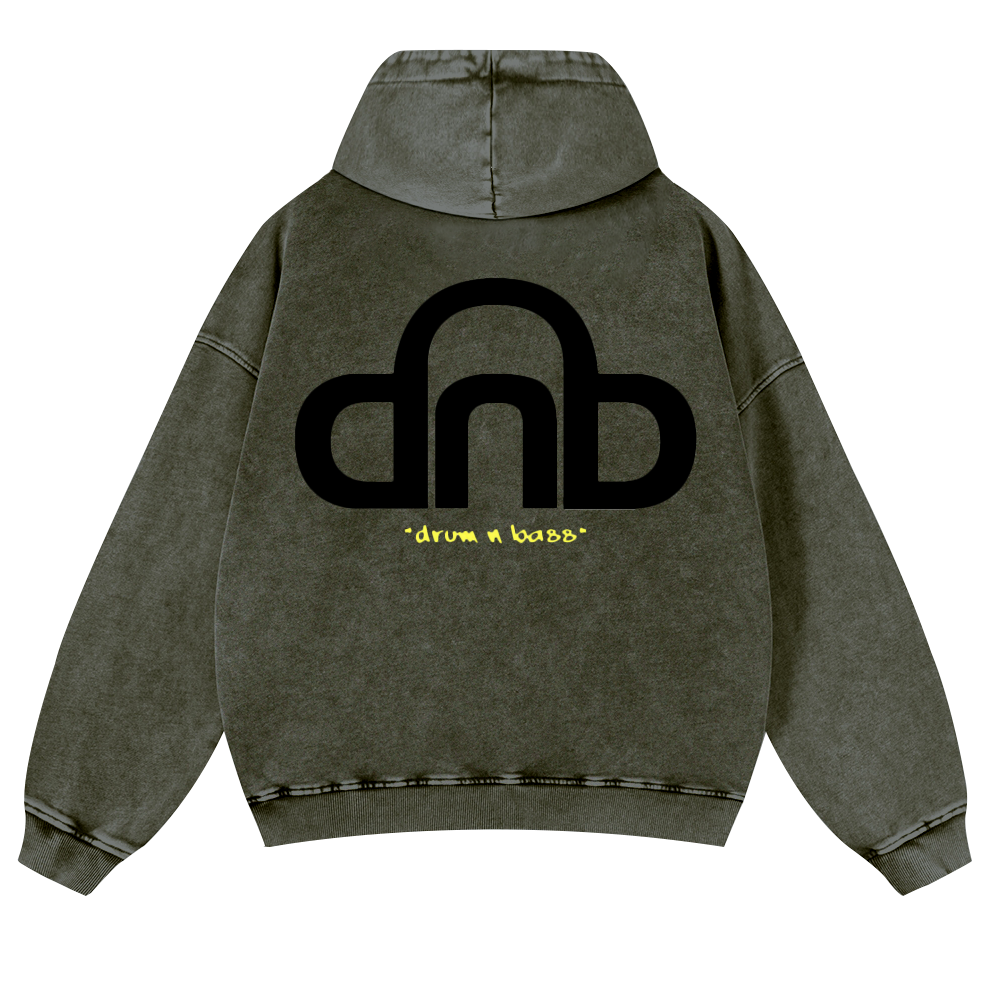 Drum & Bass Vintage Washed Cotton Back Art Hoodie