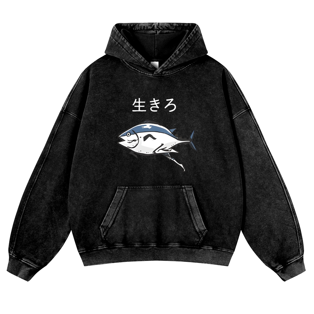 The Living Fish Vintage Washed Thick Cotton Hoodie
