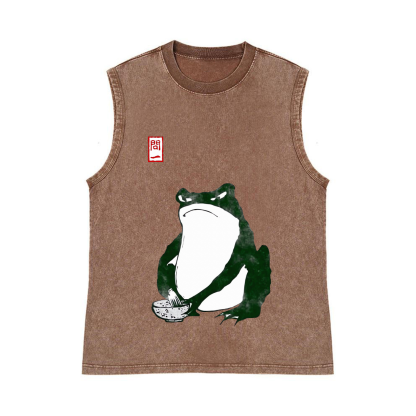 Frog Making Matcha Pure Cotton Wash-Dyed Sleeveless Tank Top