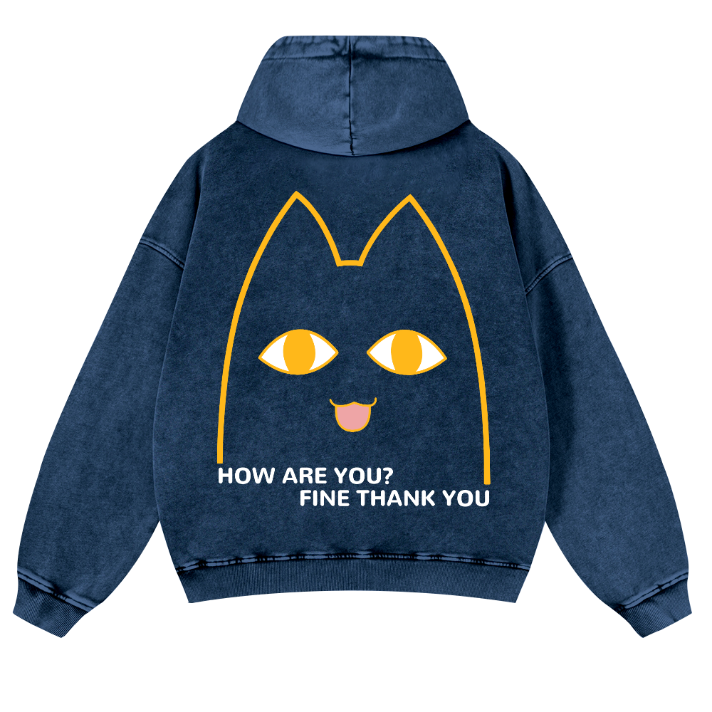 Cat Vintage Washed Cotton Back Art Hoodie
