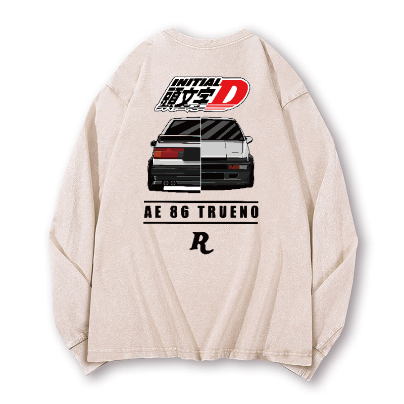 Initial D Vintage Washed Cotton Back Art Long-sleeve T-shirt