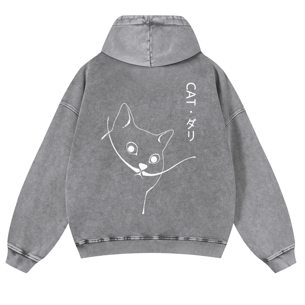 Warrior Cat Vintage Washed Cotton Back Art Hoodie