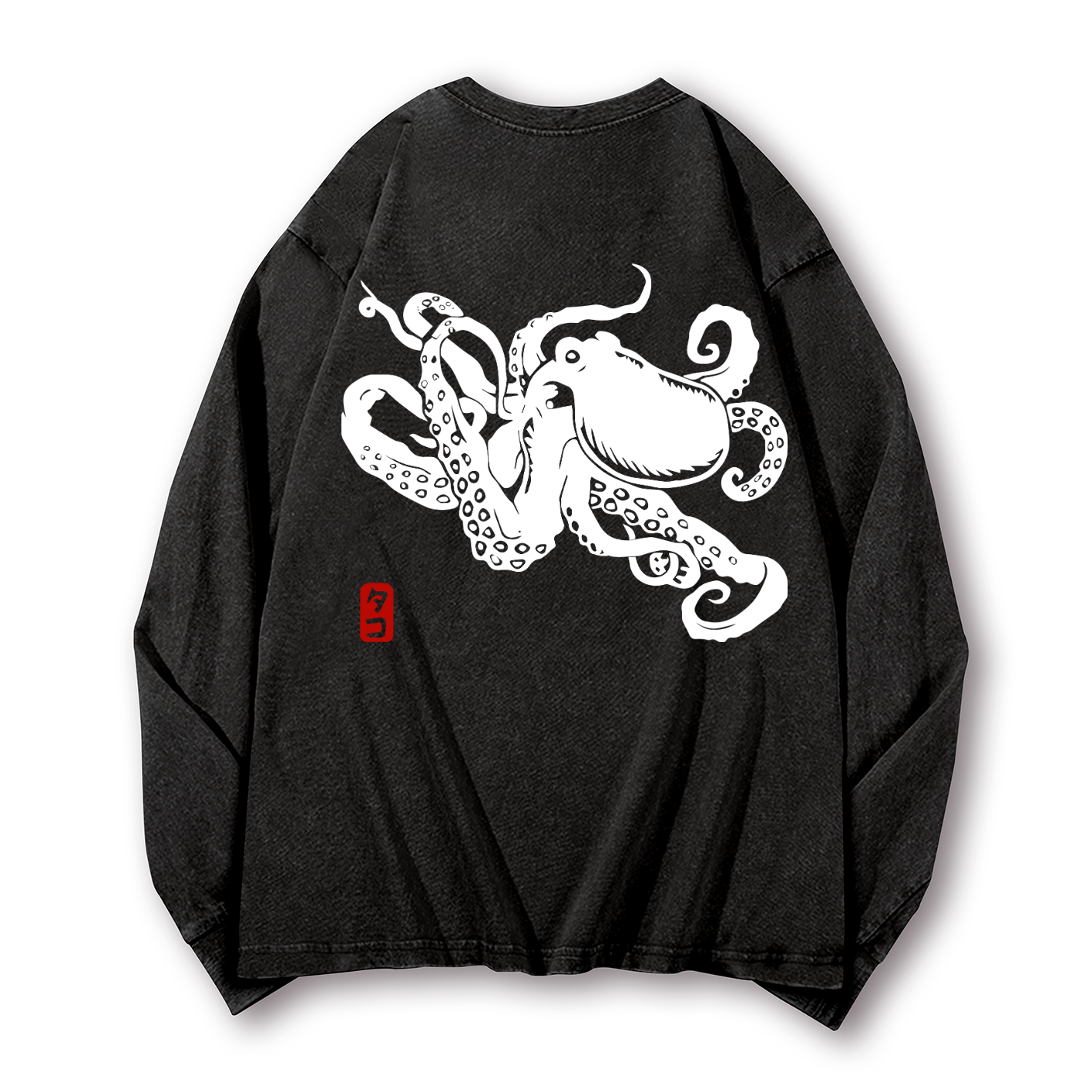 Octopus Vintage Washed Cotton Back Art Long-sleeve T-shirt
