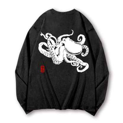 Octopus Vintage Washed Cotton Back Art Long-sleeve T-shirt