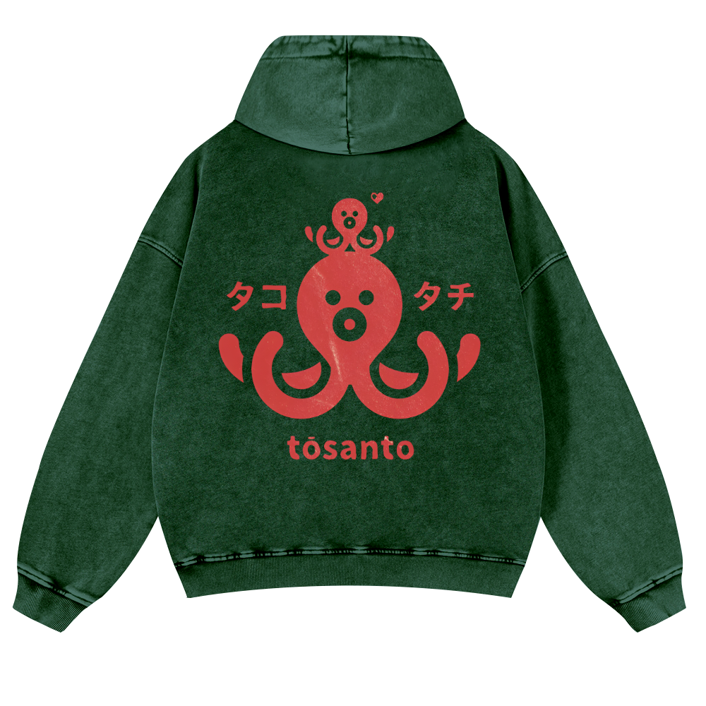 Octopus Vintage Washed Cotton Back Art Hoodie