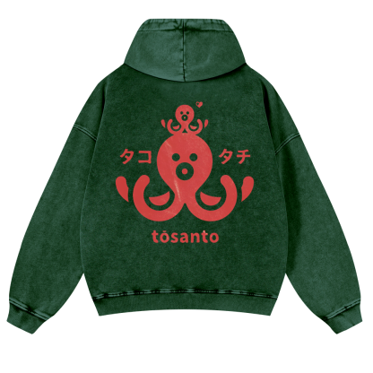 Octopus Vintage Washed Cotton Back Art Hoodie