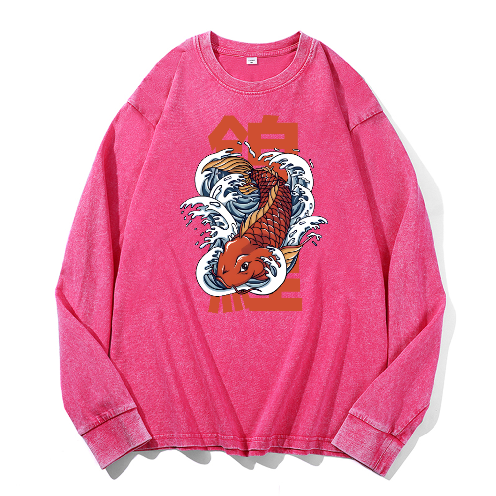 Koi Fish Vintage Cotton Wash Crewneck Sweatshirt
