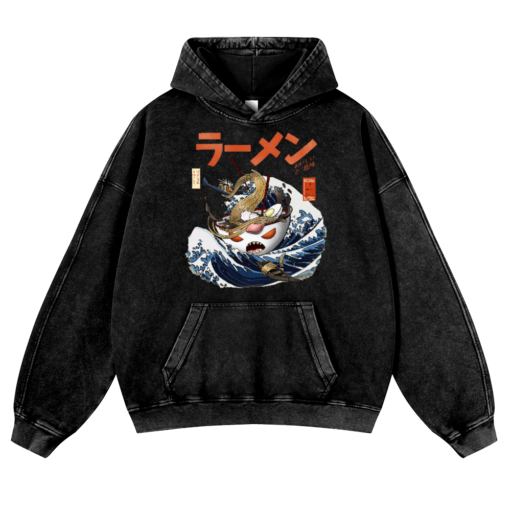 Ramen Wave Vintage Washed Thick Cotton Hoodie