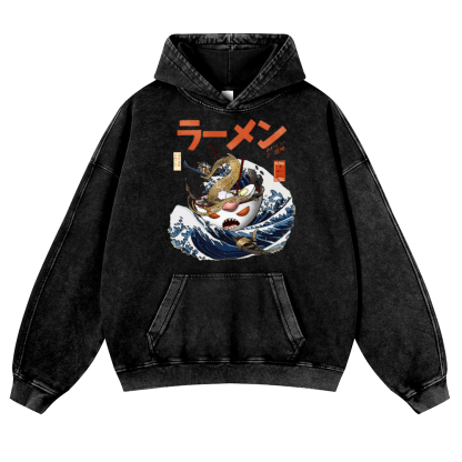Ramen Wave Vintage Washed Thick Cotton Hoodie