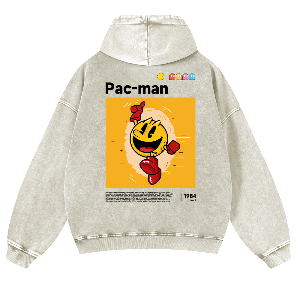 Pacman Vintage Washed Cotton Back Art Hoodie