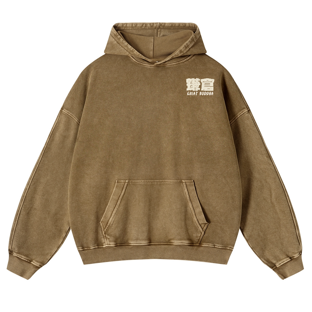 Kamakura Daibutsu Great Buddha Vintage Washed Cotton Back Art Hoodie