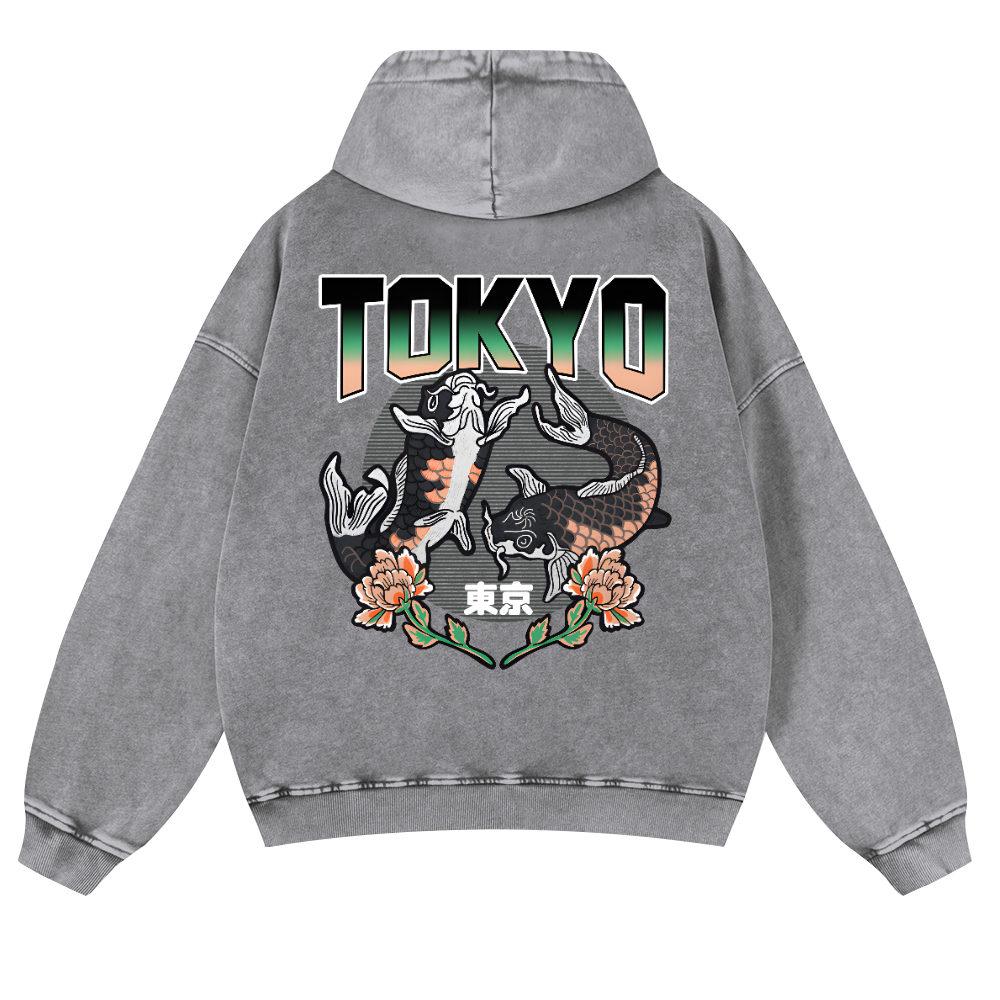 Tokyo Fish Vintage Washed Cotton Back Art Hoodie