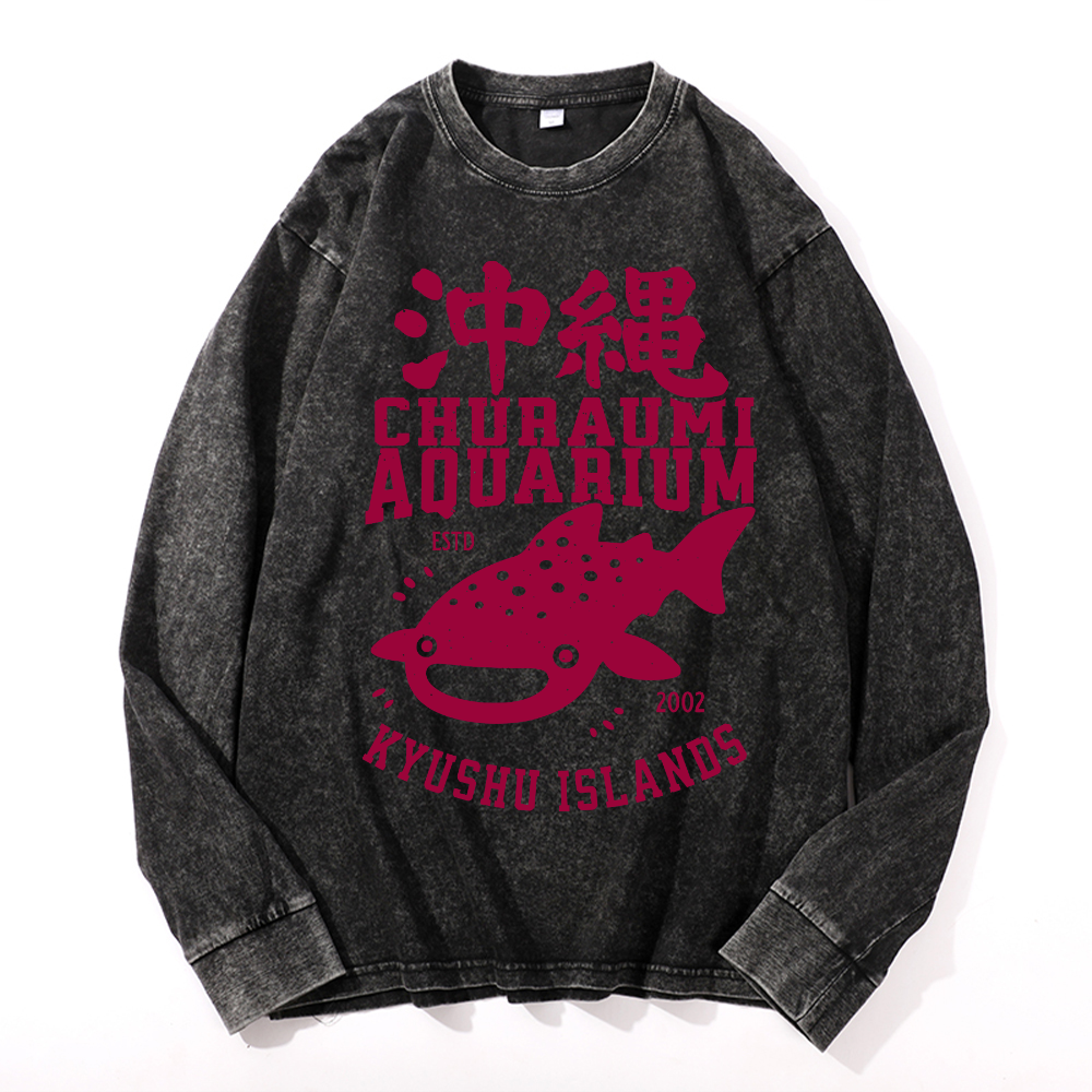 Okinawa Churaumi Aquarium Kyushu Islands Vintage Cotton Wash Crewneck Sweatshirt